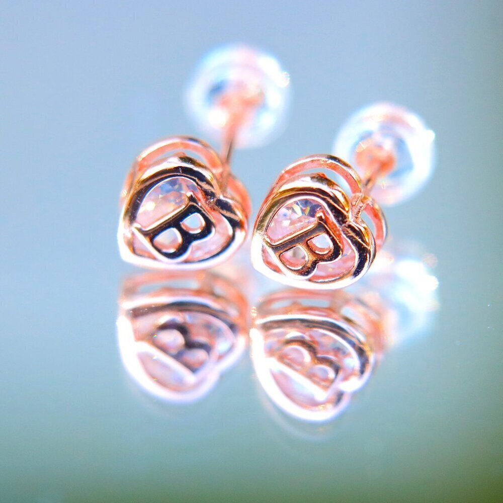 😍GIFT 💝HEART INITIAL ROSE GOLD EARRINGS WOMEN GIRLS MOM DAUGHTER, ELDM153RG